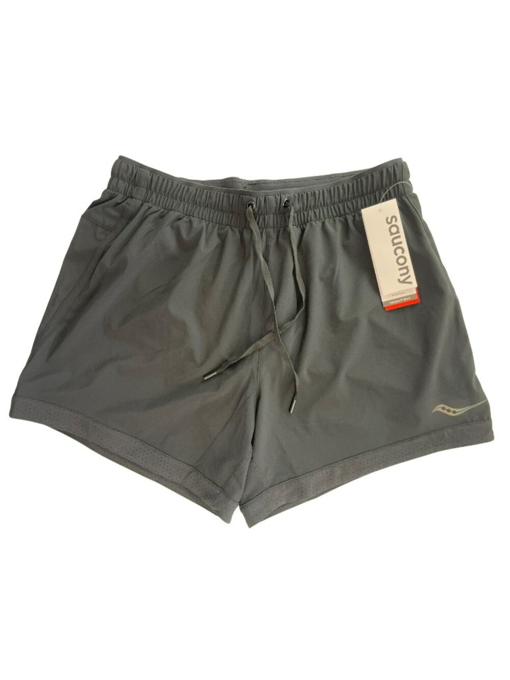 Saucony Outpace 5" Running Shorts Drawstring Elastic Black Women's Sz M $55 NWT